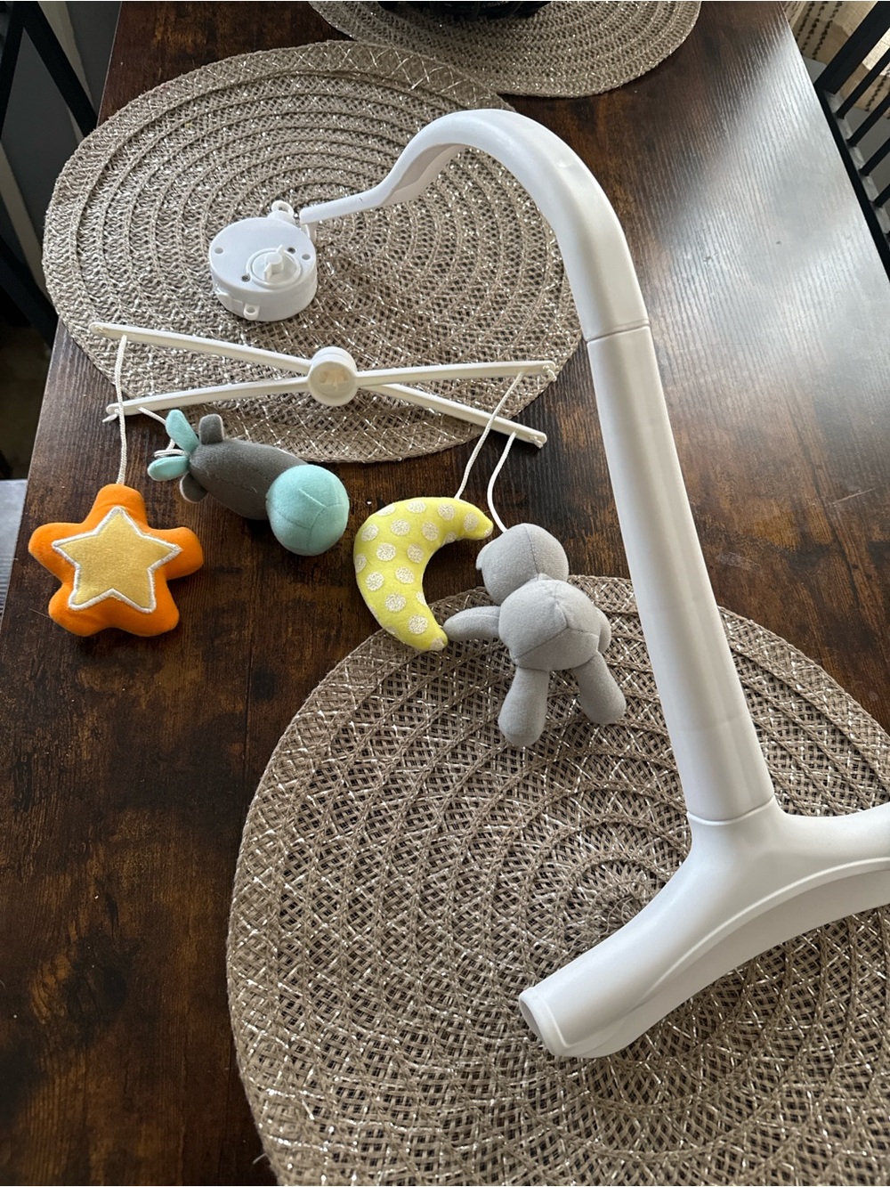 White Baby Pack and Play Mobile Arm with Soft Plush Toys